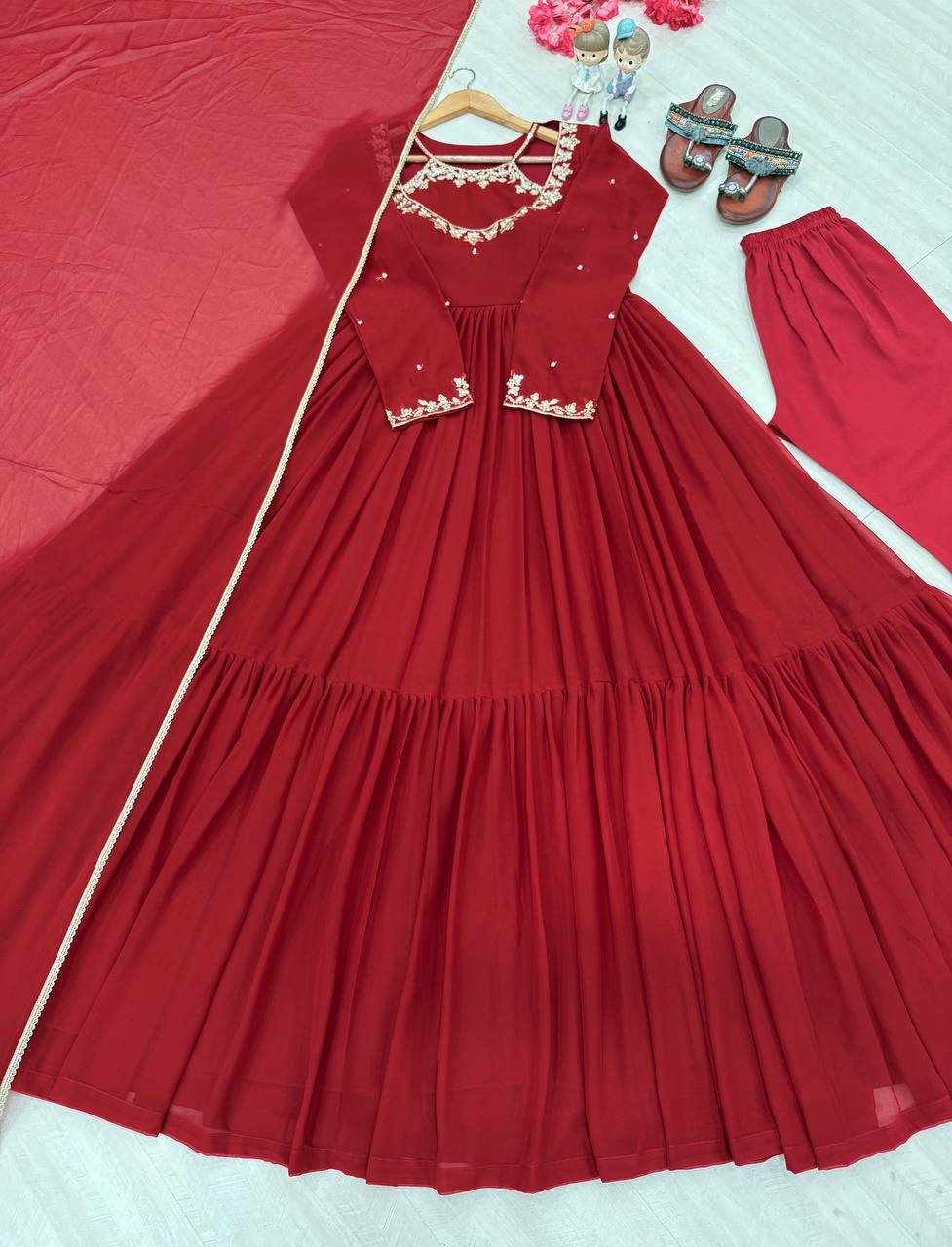 Designer Party Wear Look Fancy Gown, Dupatta & Bottom Set