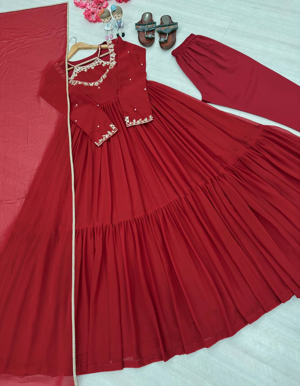Designer Party Wear Look Fancy Gown, Dupatta & Bottom Set