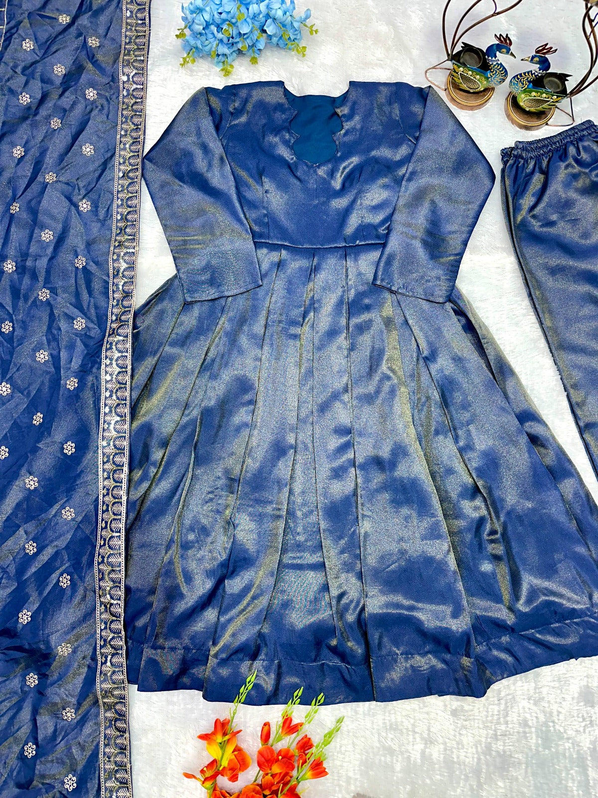 New Designer Party Wear Anarkali With Palazzo & Embroidered Dupatta