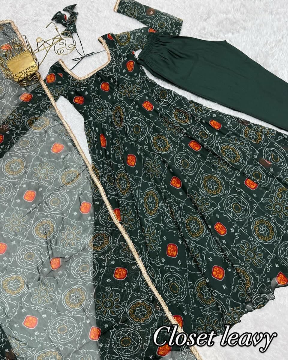 Pure Soft Lightweight Chiffon Bandhej Fully Flair Anarkali Set