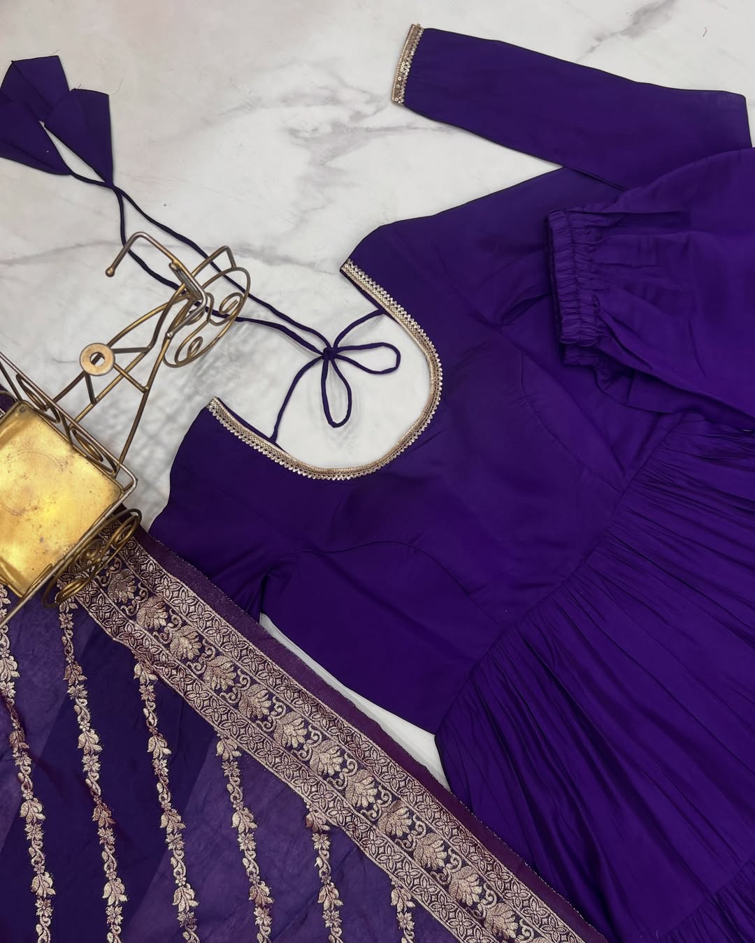 Pure Roman Silk Chanderi Fabric Heavy Flair Anarkali Dress