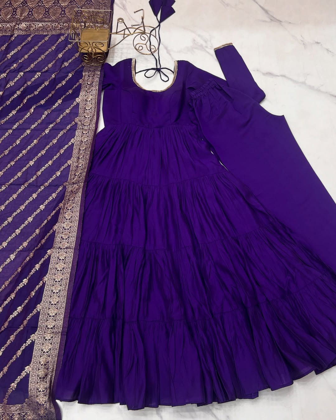 Pure Roman Silk Chanderi Fabric Heavy Flair Anarkali Dress