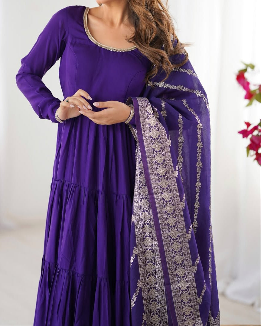 Pure Roman Silk Chanderi Fabric Heavy Flair Anarkali Dress