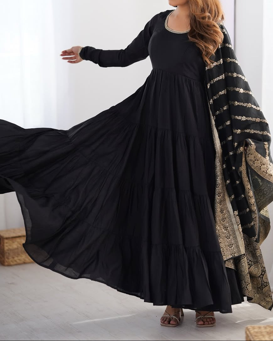 Pure Roman Silk Chanderi Fabric Heavy Flair Anarkali Dress