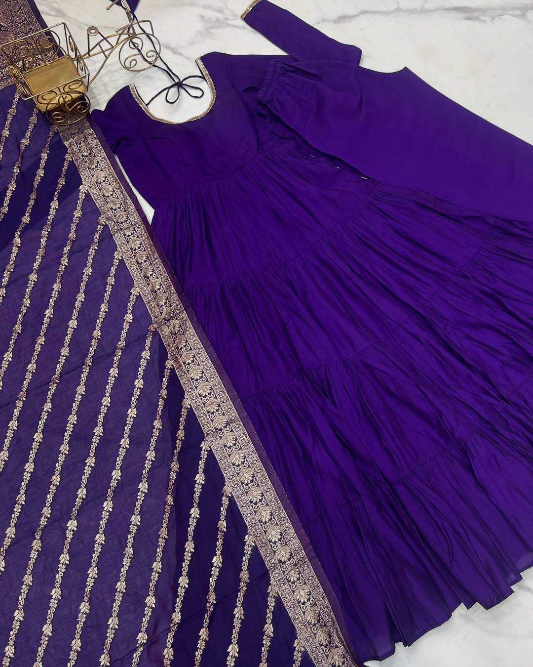 Pure Roman Silk Chanderi Fabric Heavy Flair Anarkali Dress