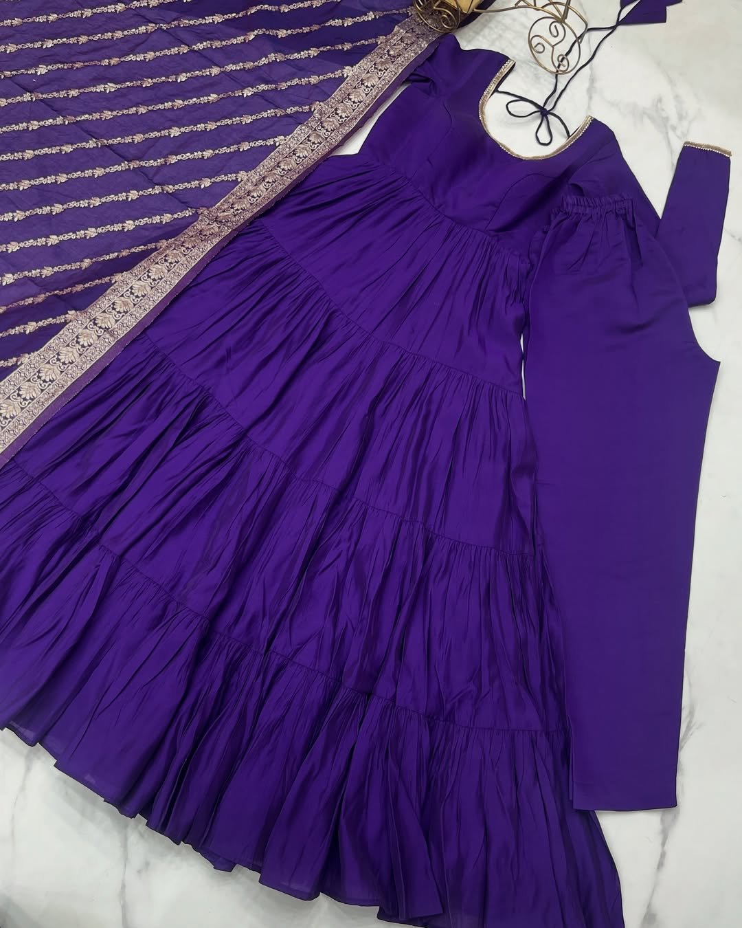 Pure Roman Silk Chanderi Fabric Heavy Flair Anarkali Dress
