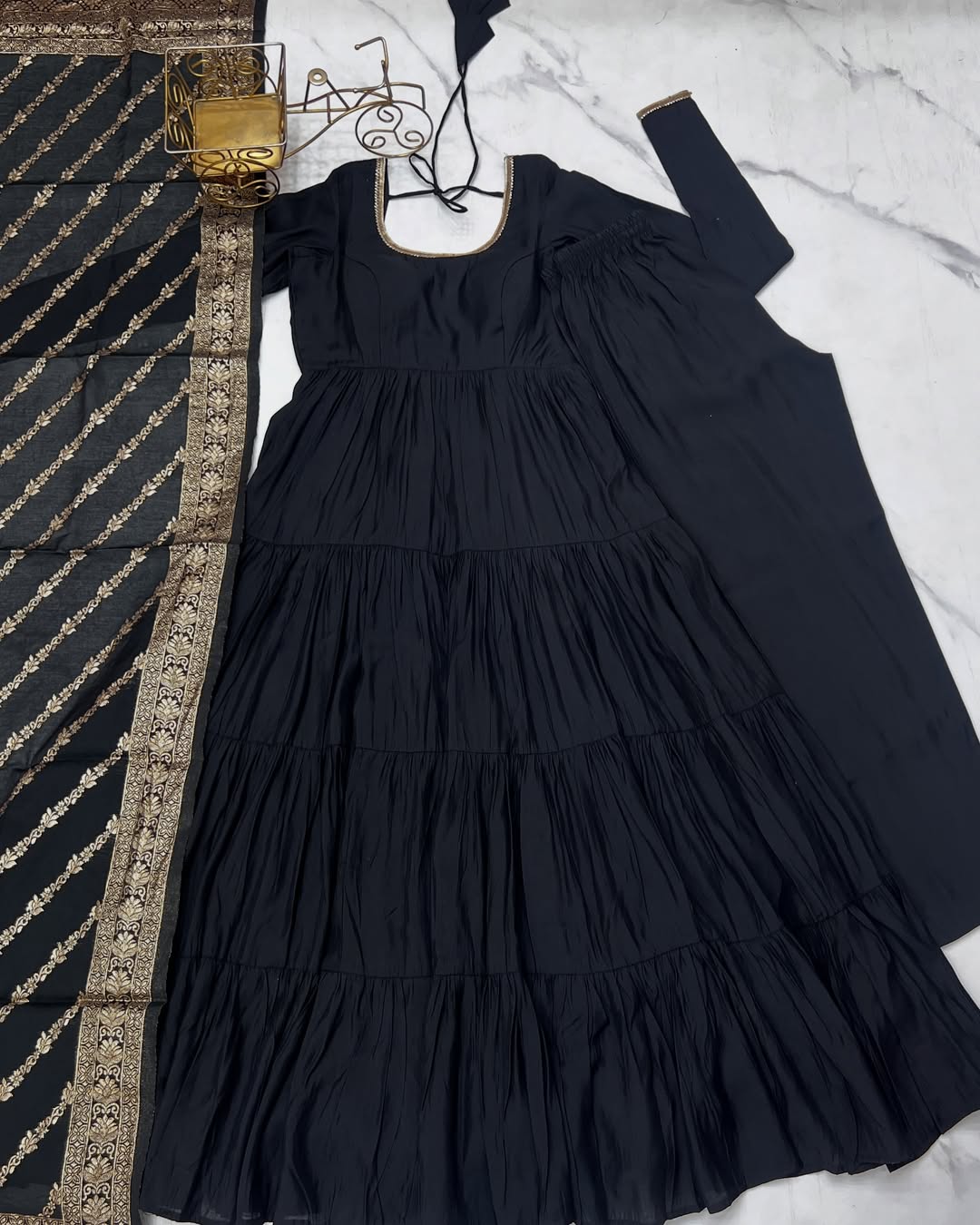 Pure Roman Silk Chanderi Fabric Heavy Flair Anarkali Dress