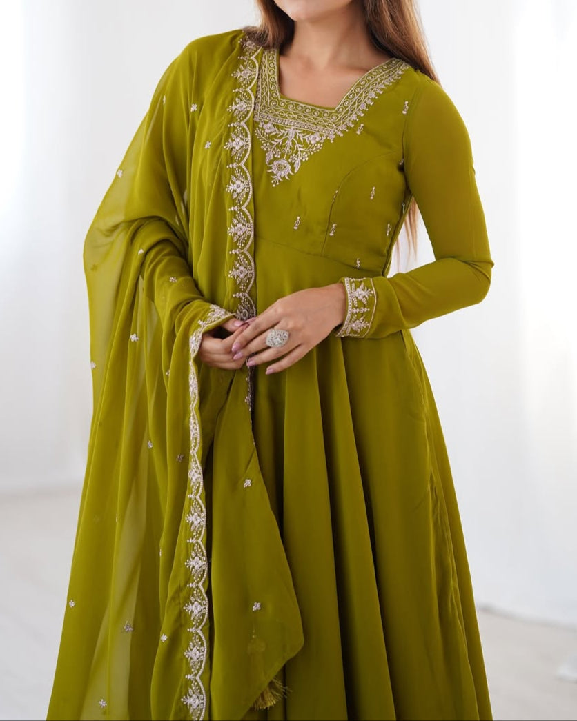 Beautiful Fancy Embroidery beads & Jari Work Anarkali Suit Set