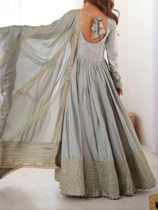 Chinon & Thread With Sequence Lace Border Heavy Anarkali Suit Set