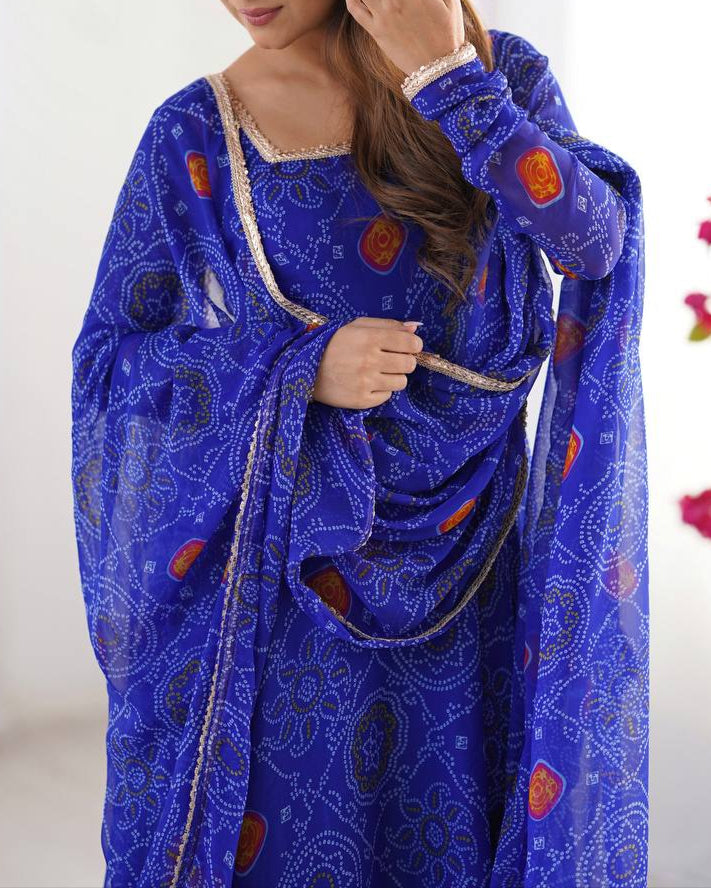 Pure Soft Lightweight Chiffon Bandhej Fully Flair Anarkali Set