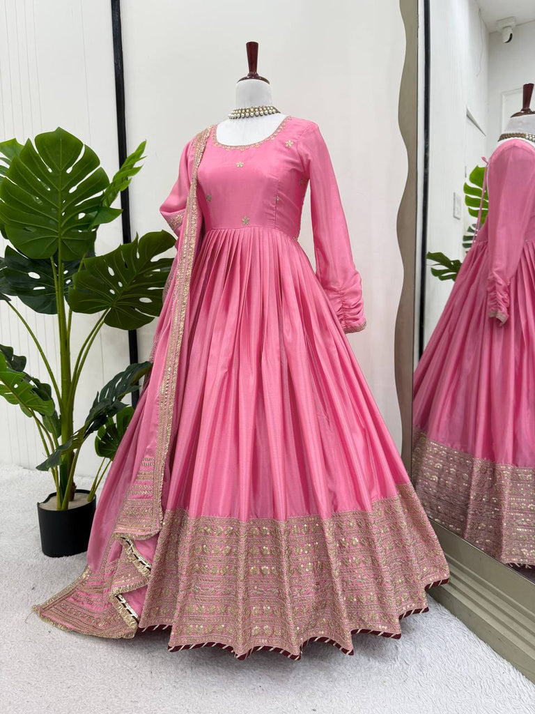 Chinon & Thread With Sequence Lace Border Heavy Anarkali Suit Set
