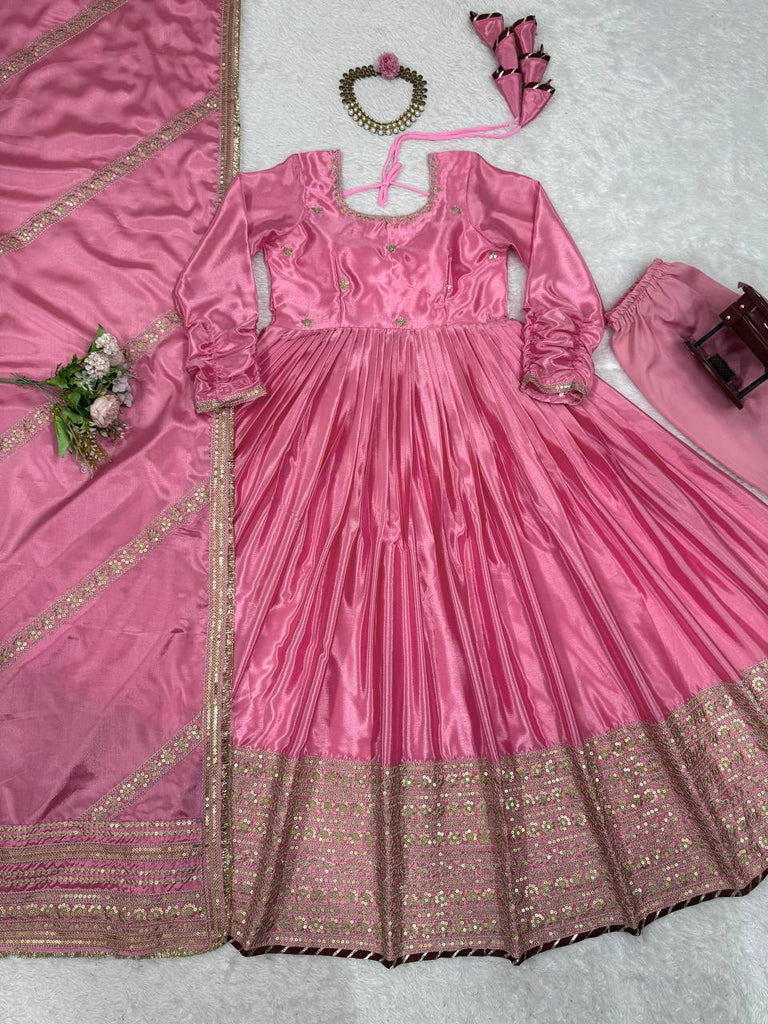 Chinon & Thread With Sequence Lace Border Heavy Anarkali Suit Set