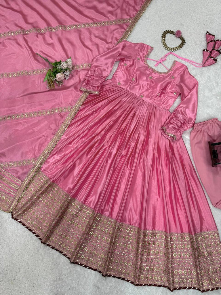 Chinon & Thread With Sequence Lace Border Heavy Anarkali Suit Set