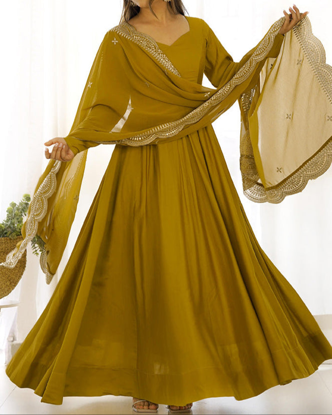 Chanderi Silk With Heavy Flair Anarkali Suit Set