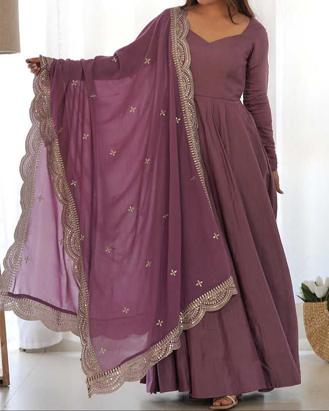 Chanderi Silk With Heavy Flair Anarkali Suit Set