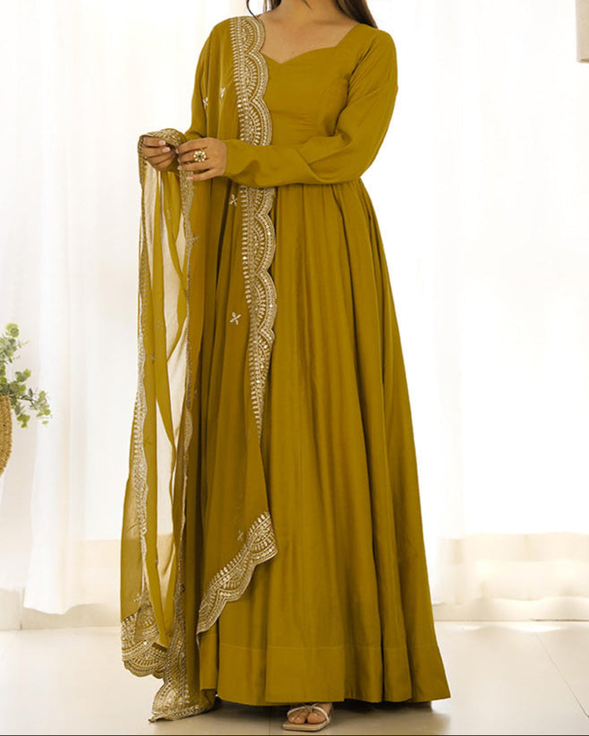 Chanderi Silk With Heavy Flair Anarkali Suit Set