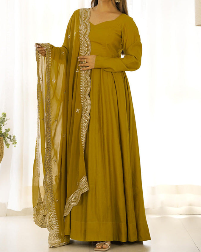 Chanderi Silk With Heavy Flair Anarkali Suit Set