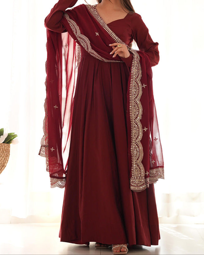 Chanderi Silk With Heavy Flair Anarkali Suit Set