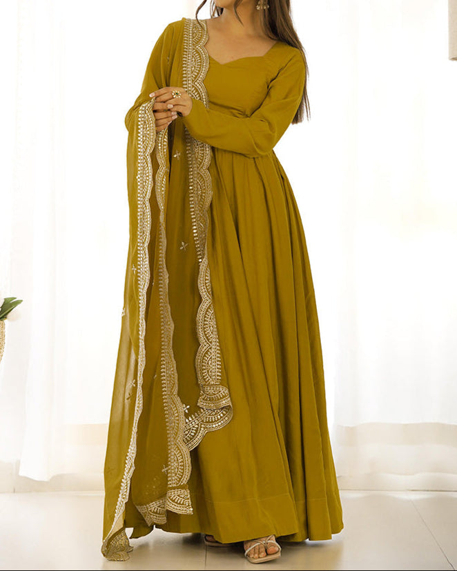 Chanderi Silk With Heavy Flair Anarkali Suit Set