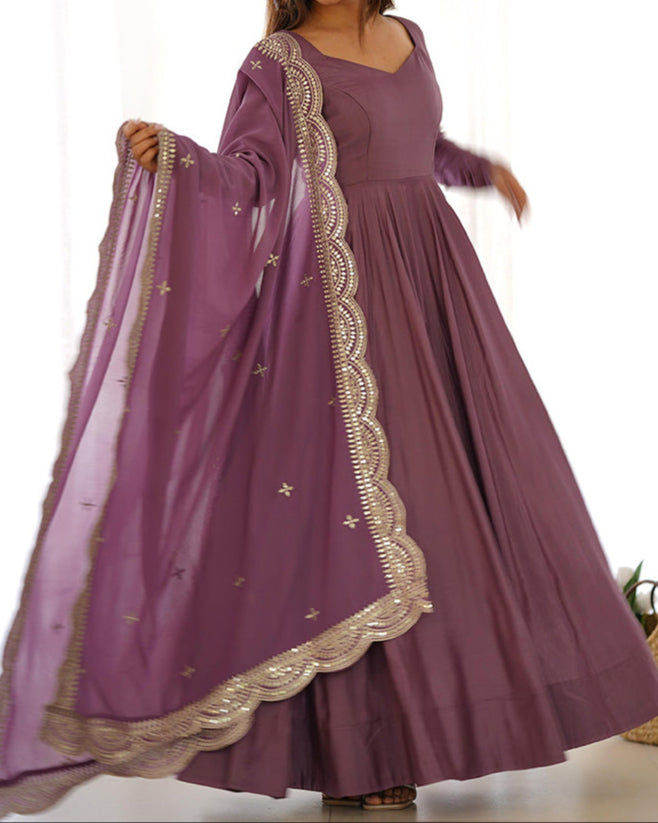 Chanderi Silk With Heavy Flair Anarkali Suit Set