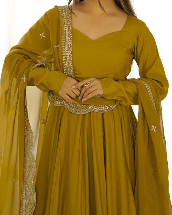 Chanderi Silk With Heavy Flair Anarkali Suit Set