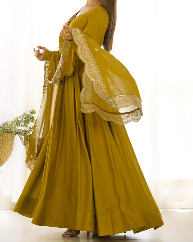 Chanderi Silk With Heavy Flair Anarkali Suit Set