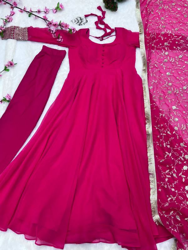 Designer Anarkali Suit With Embroidered Dupatta