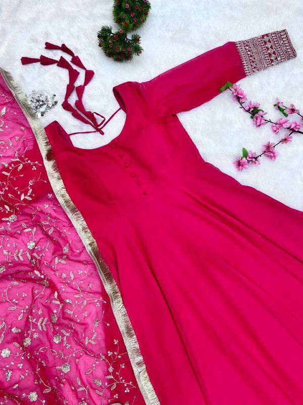 Designer Anarkali Suit With Embroidered Dupatta