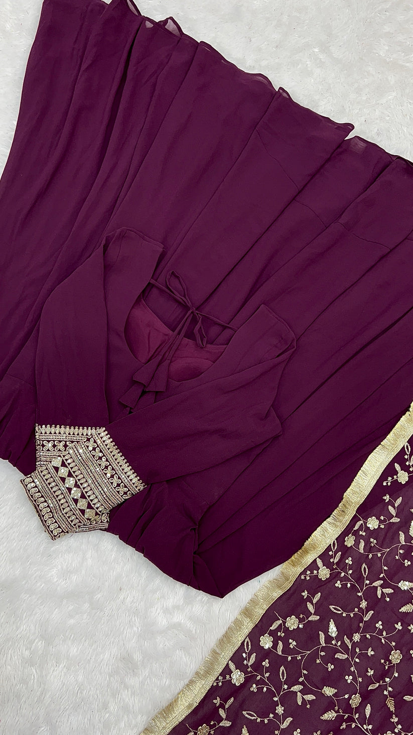 Designer Anarkali Suit With Embroidered Dupatta