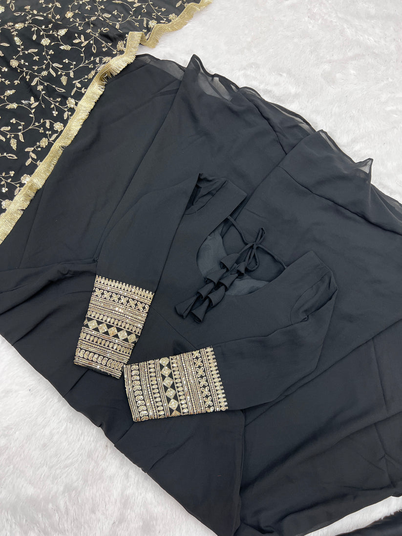 Designer Anarkali Suit With Embroidered Dupatta