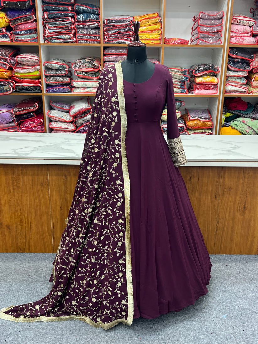 Designer Anarkali Suit With Embroidered Dupatta