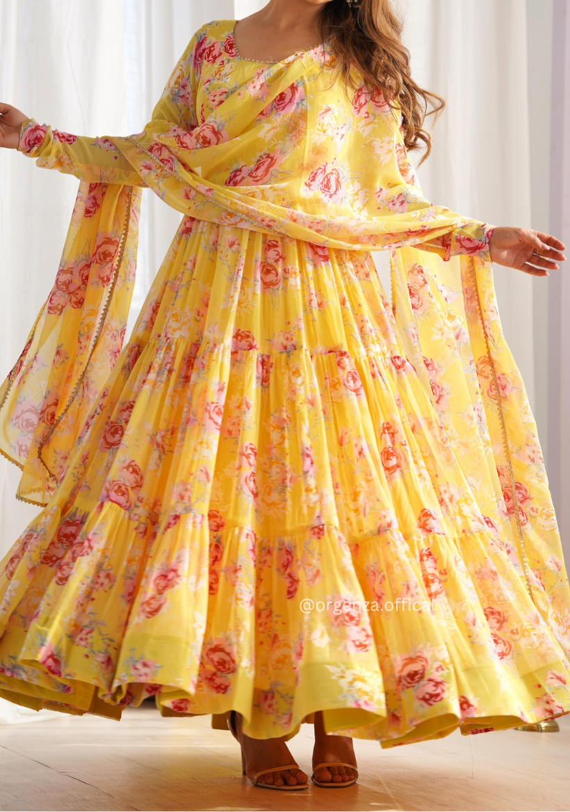 Digitel Flower Print Fully Stitched Anarkali Suit