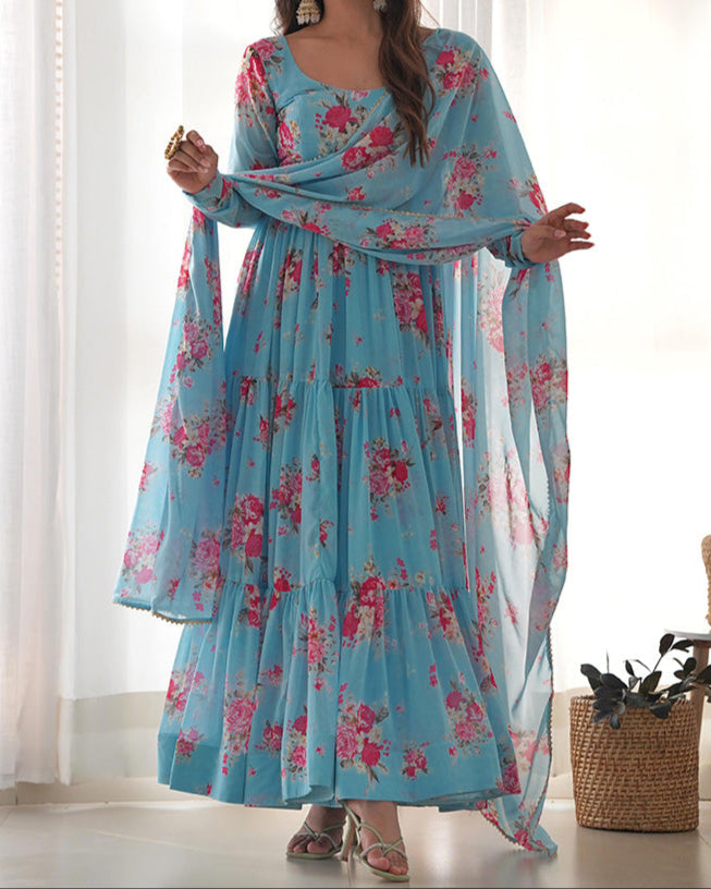 Digitel Flower Print Fully Stitched Anarkali Suit