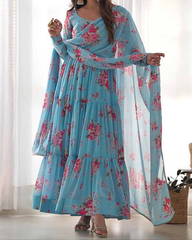 Digitel Flower Print Fully Stitched Anarkali Suit