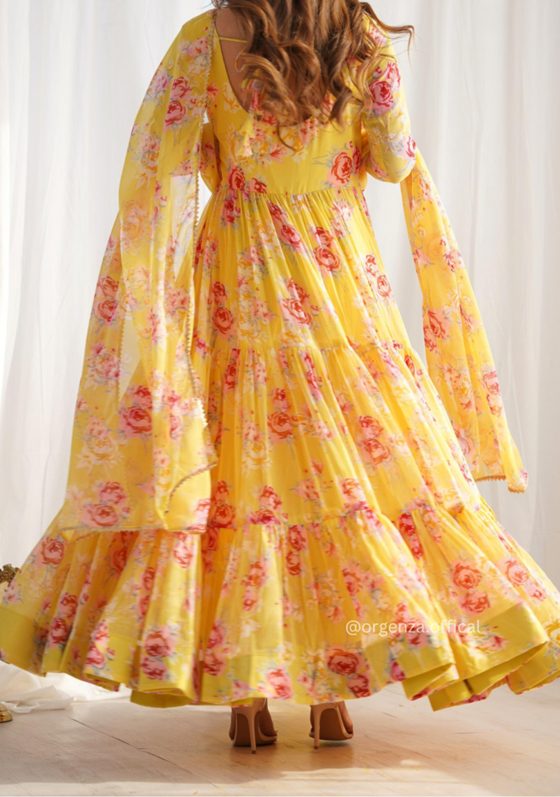 Digitel Flower Print Fully Stitched Anarkali Suit