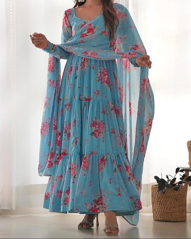 Digitel Flower Print Fully Stitched Anarkali Suit