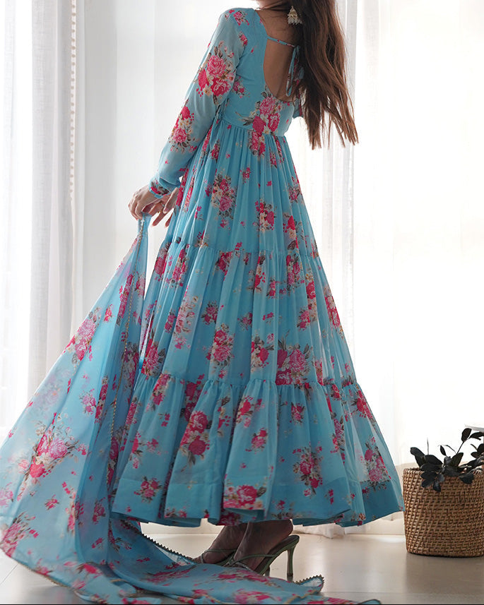 Digitel Flower Print Fully Stitched Anarkali Suit