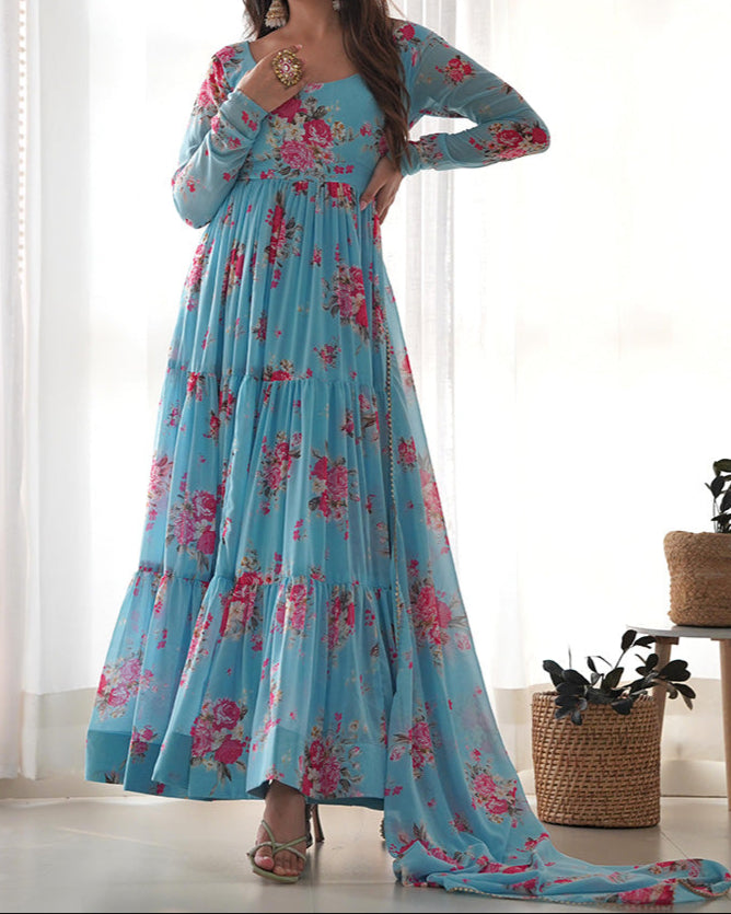 Digitel Flower Print Fully Stitched Anarkali Suit