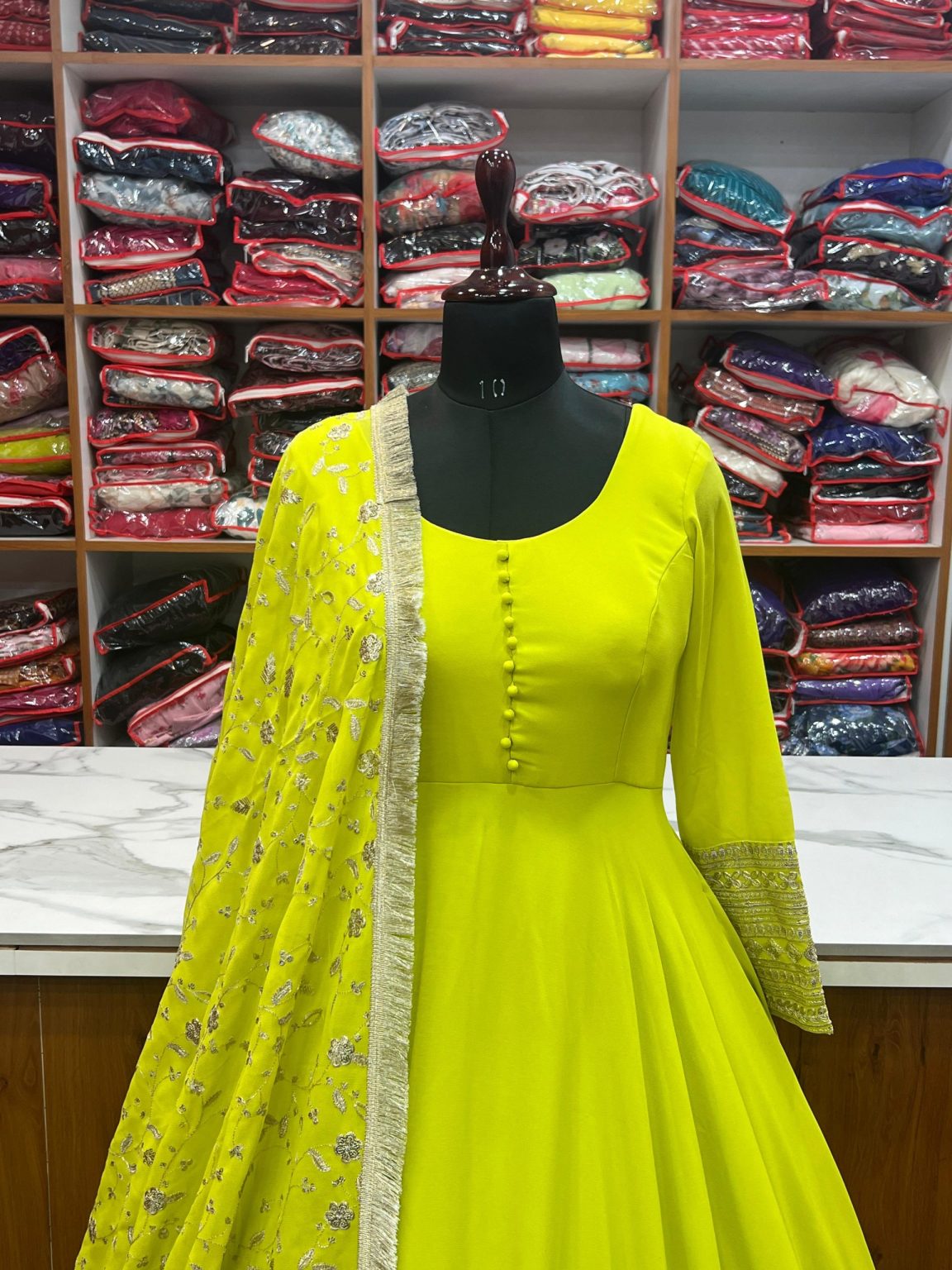 Designer Anarkali Suit With Embroidered Dupatta