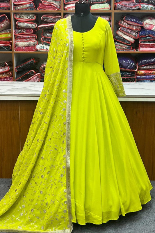 Designer Anarkali Suit With Embroidered Dupatta