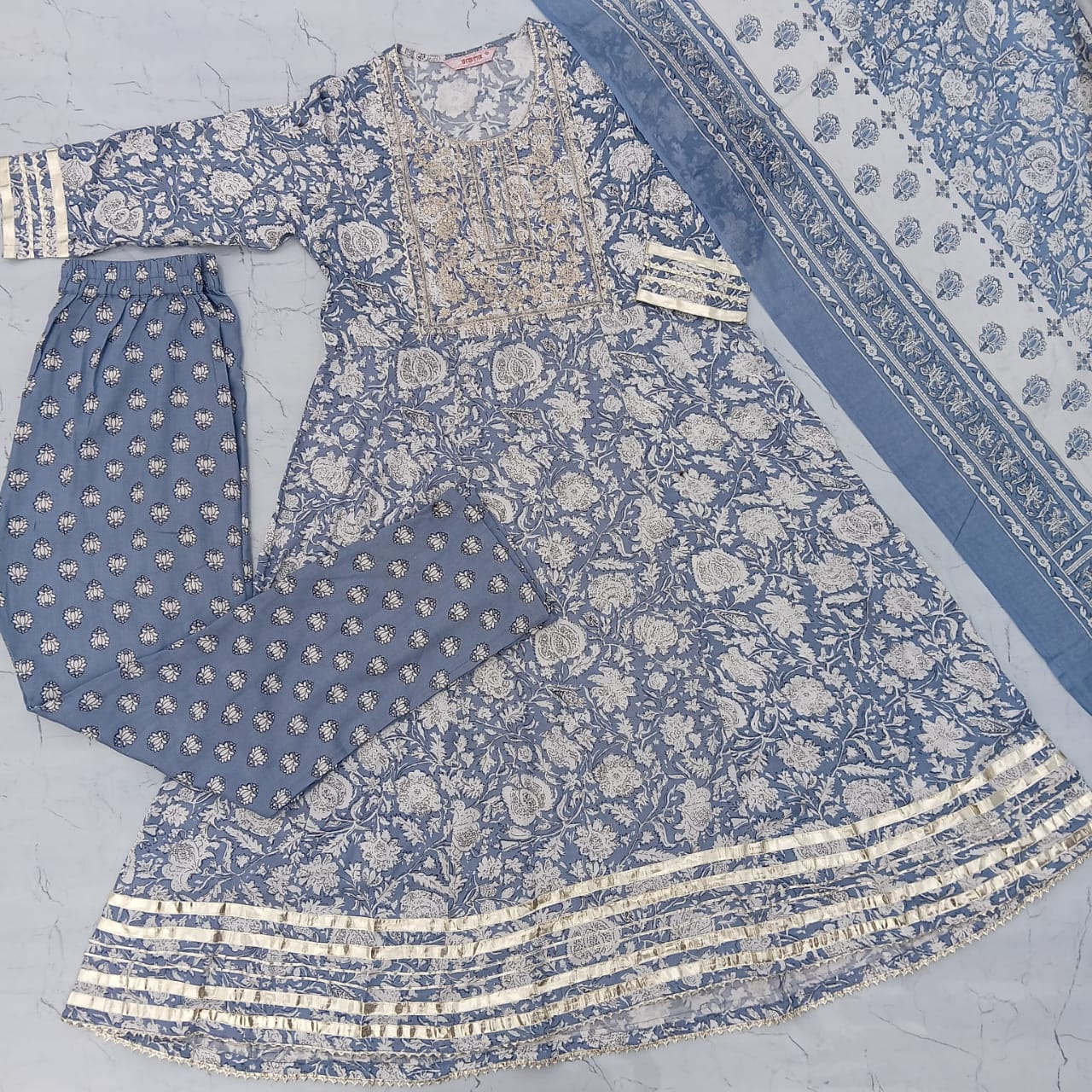 Elegant  Floral Printed Anarkali Set with Dupatta