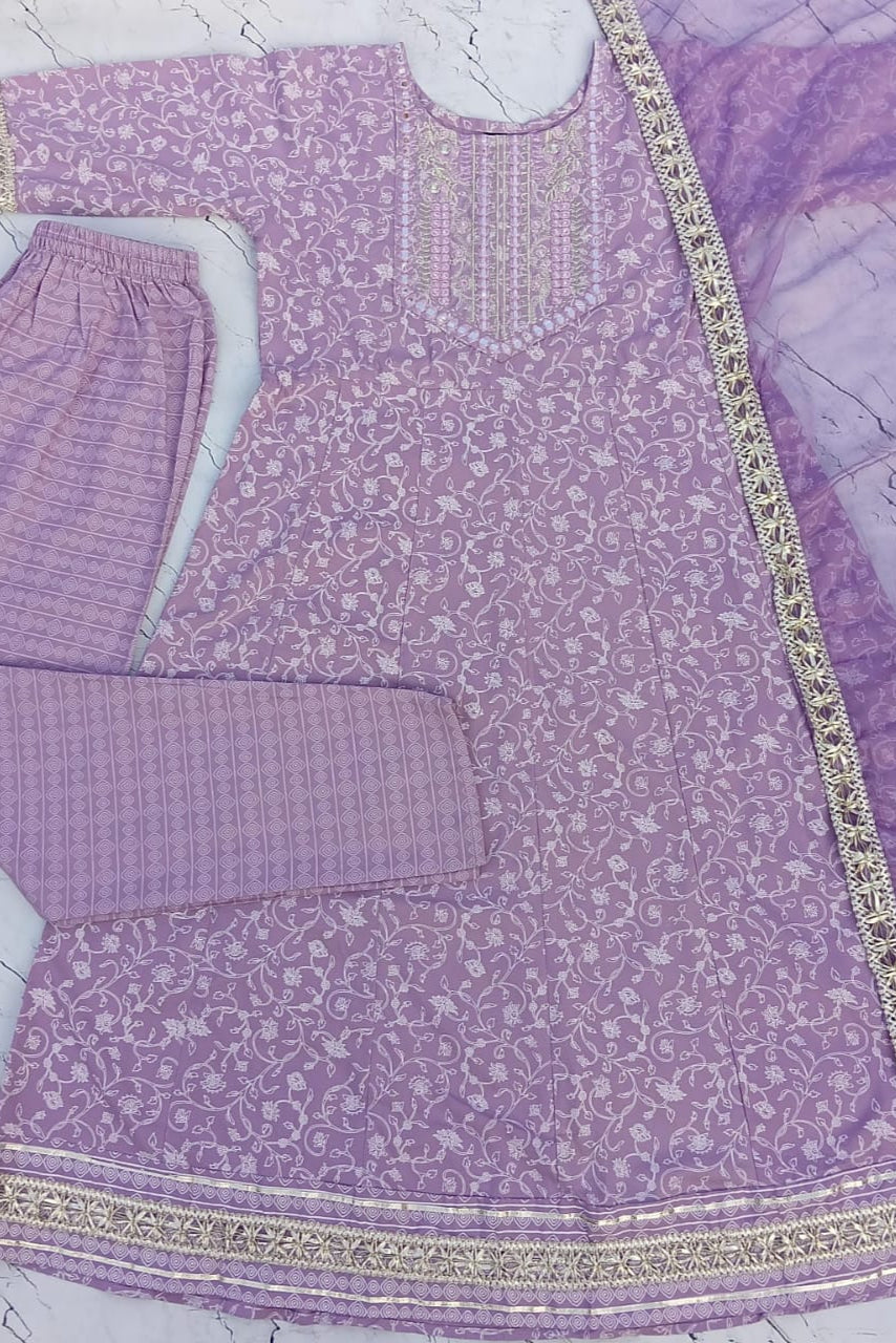 Graceful Lavender Printed Kurta Set with Dupatta