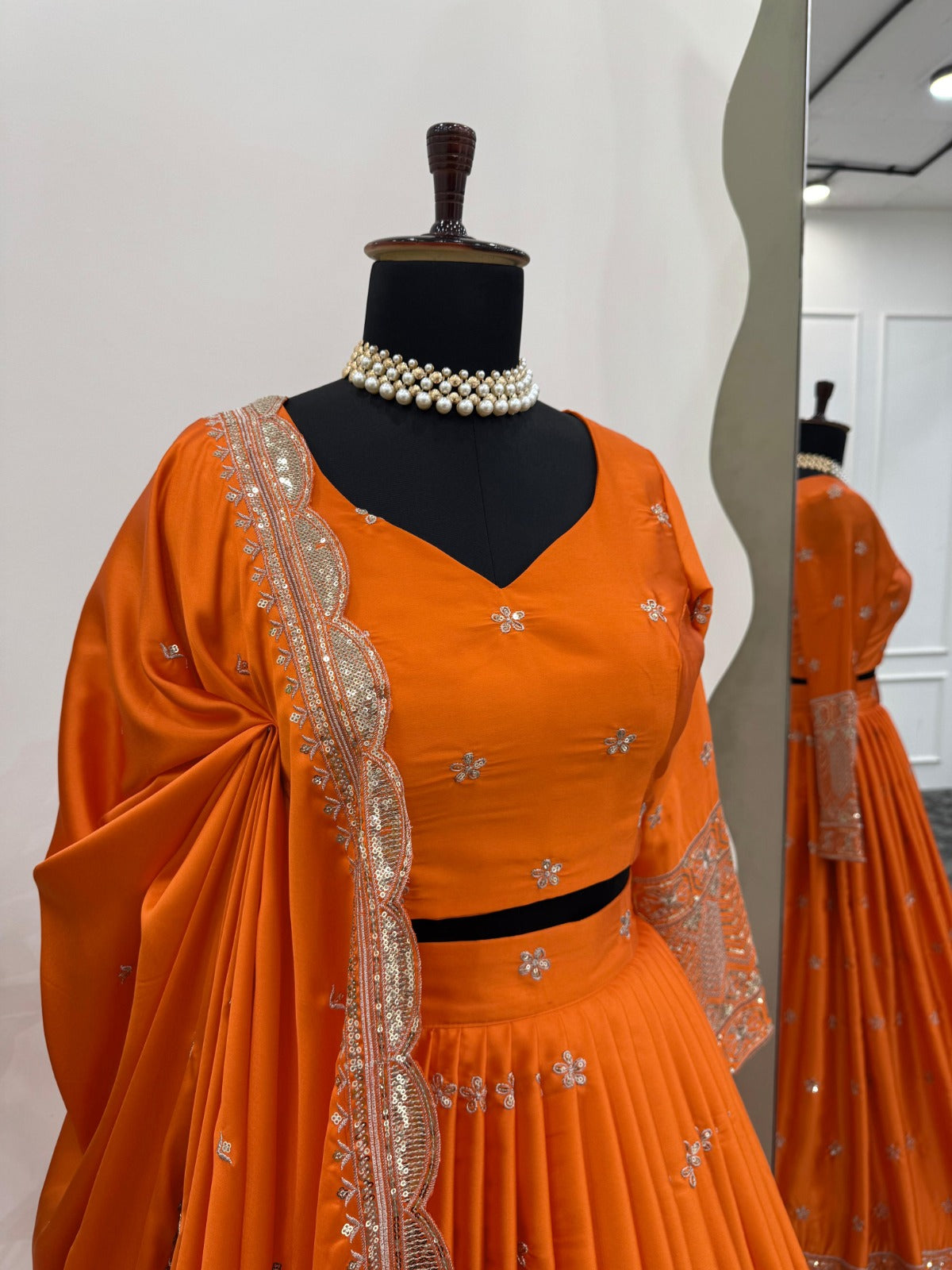 Satin Silk & Thread With Sequence Work Lehenga Choli & Dupatta