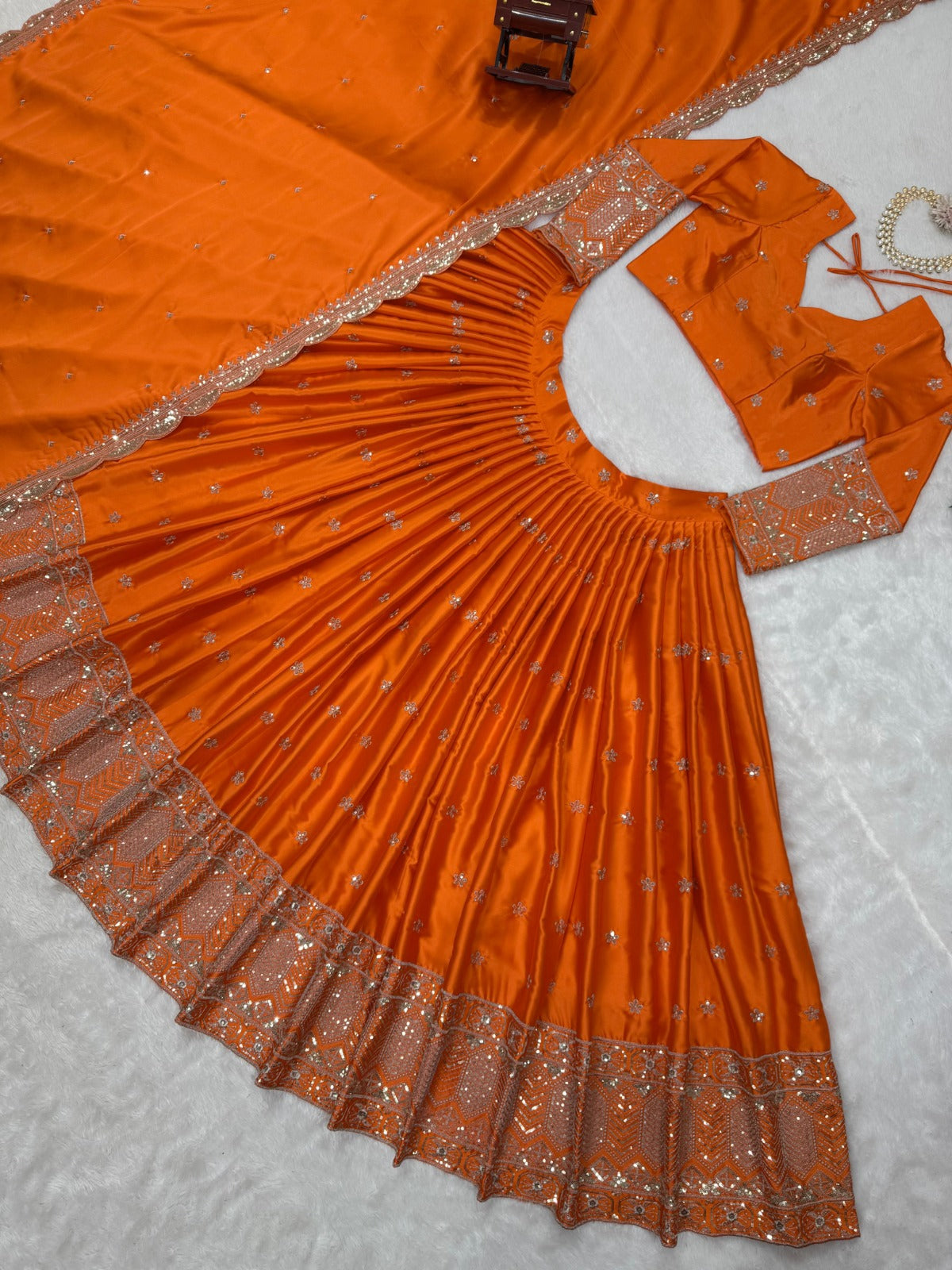 Satin Silk & Thread With Sequence Work Lehenga Choli & Dupatta