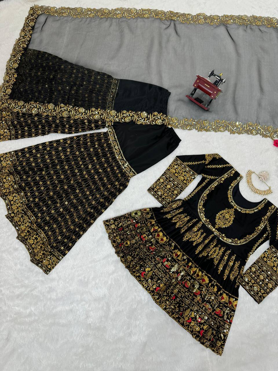 Thread With Sequence Work Top Palazzo & Dupatta