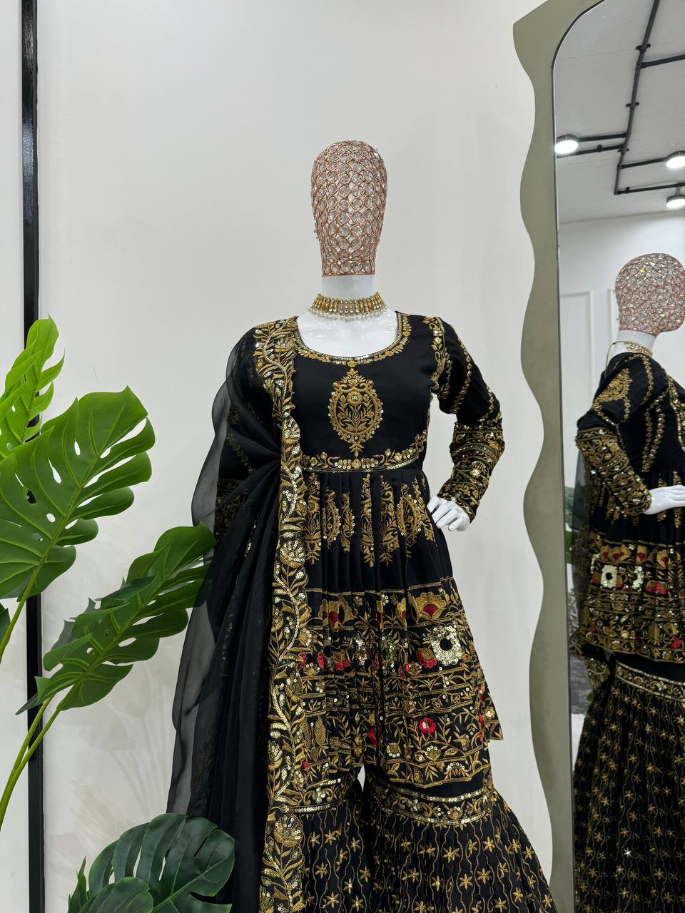 Thread With Sequence Work Top Palazzo & Dupatta