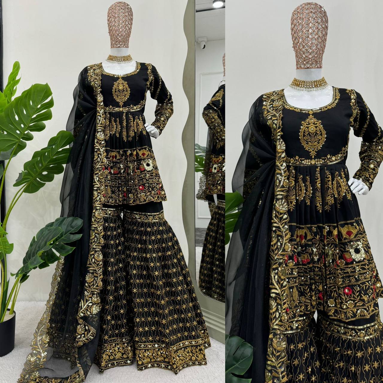 Thread With Sequence Work Top Palazzo & Dupatta