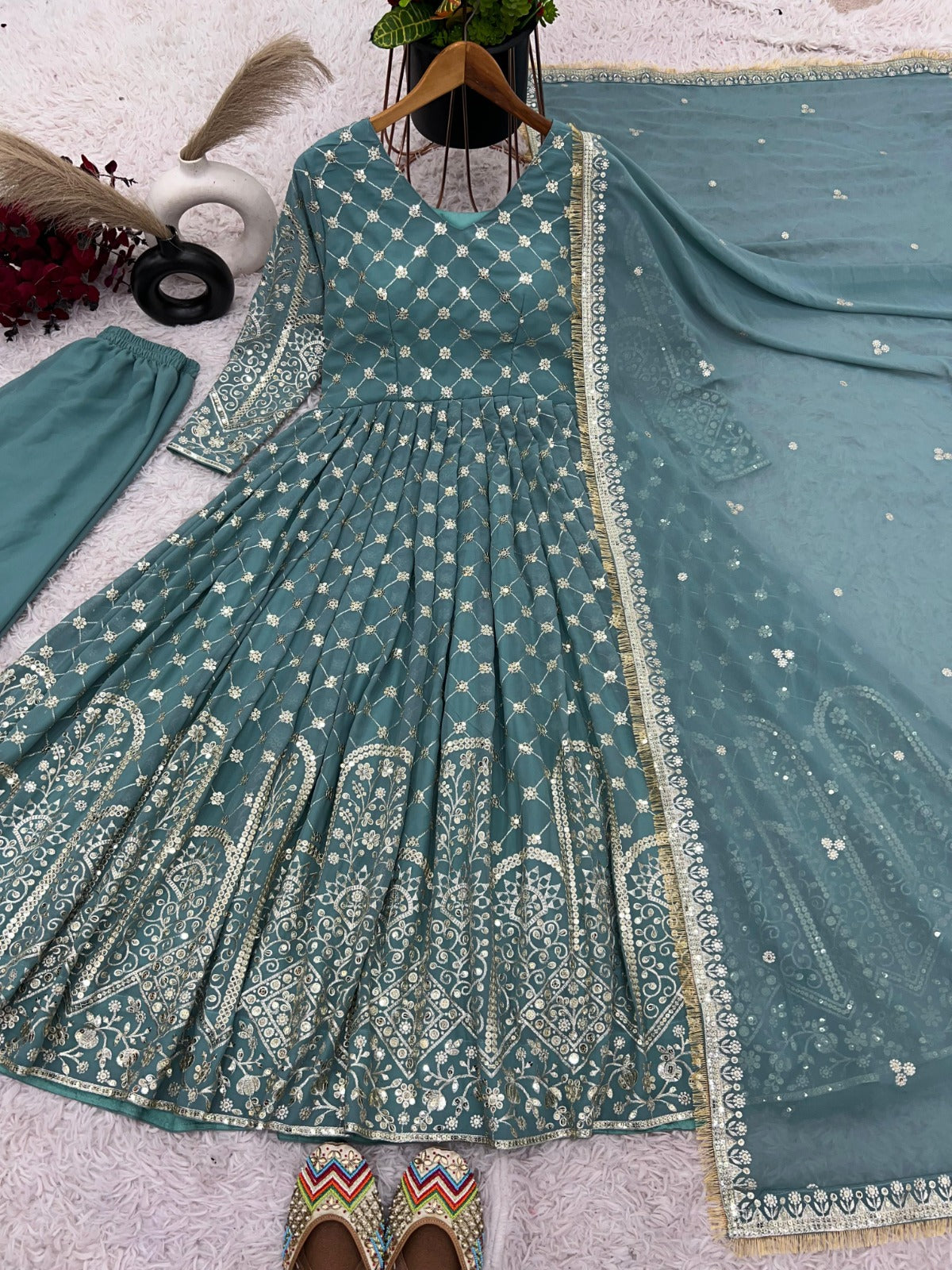 Heavy Embroidery Sequence Work Anarkali Suit