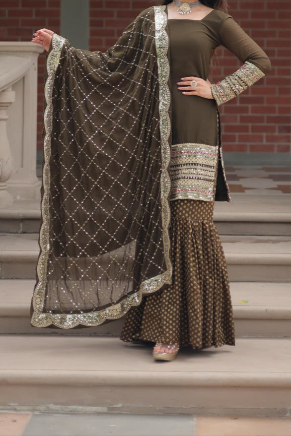 Sequins & Thread Embroidered Sharara Suit