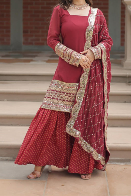 Sequins & Thread Embroidered Sharara Suit